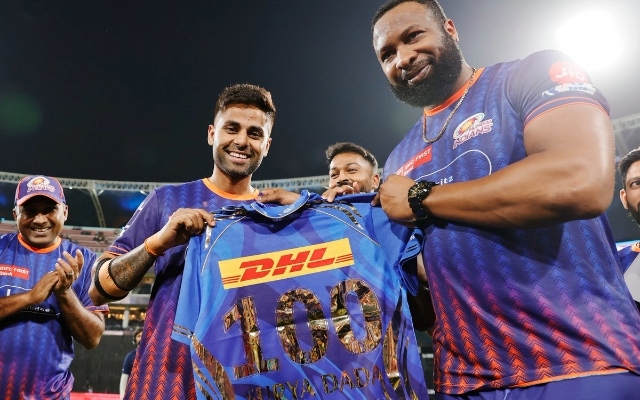 Suryakumar Yadav honoured by Kieron Pollard on his 100th game for Mumbai Indians