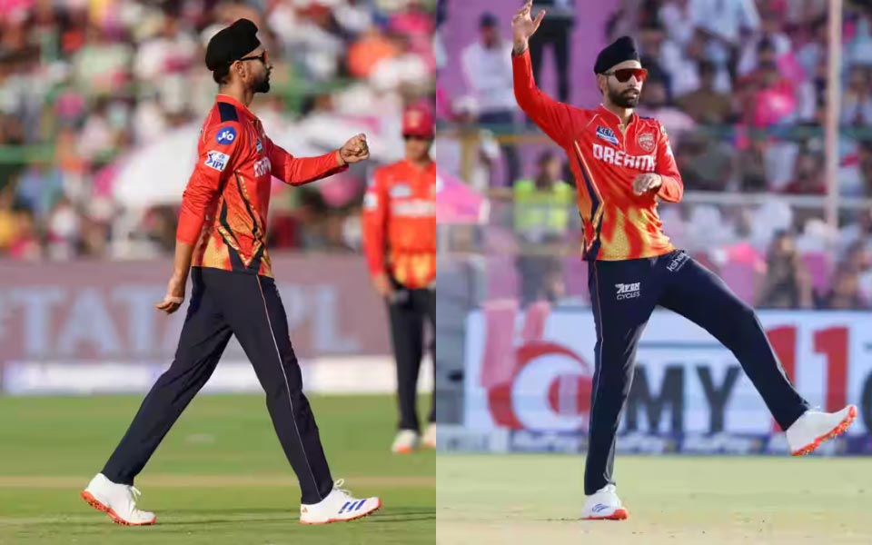 Harpreet Brar brings out customary ‘thigh-five’ after knocking over Riyan Parag