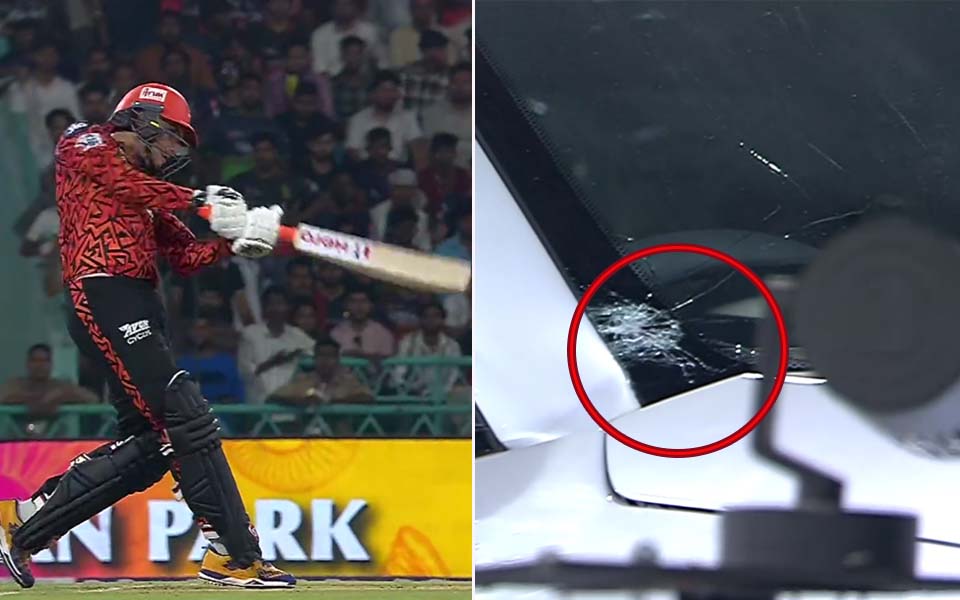 Abhishek Sharma’s massive six shatters car’s windshield during RCB vs SRH clash, video goes viral